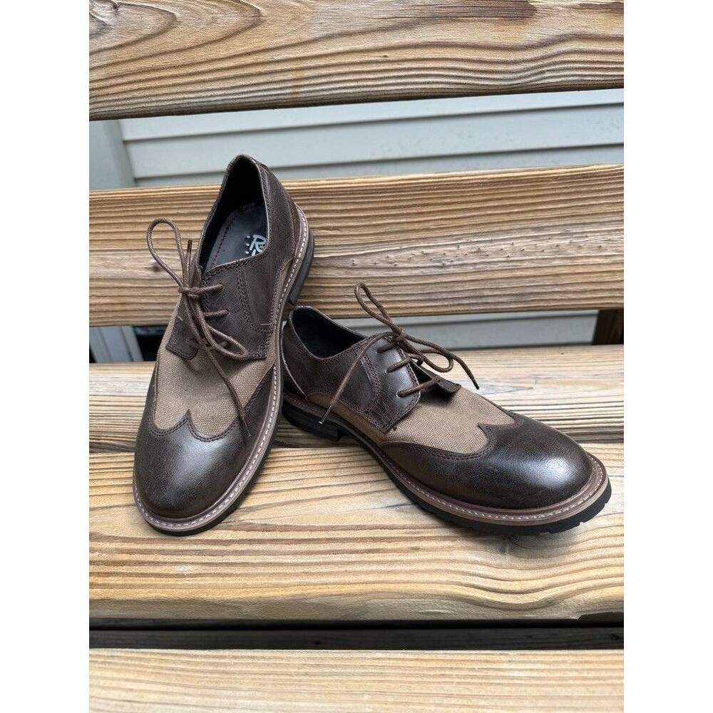 Robert Wayne Atlas Shoes Mens 8 Brown Leather Wingtip Dress Casual Work